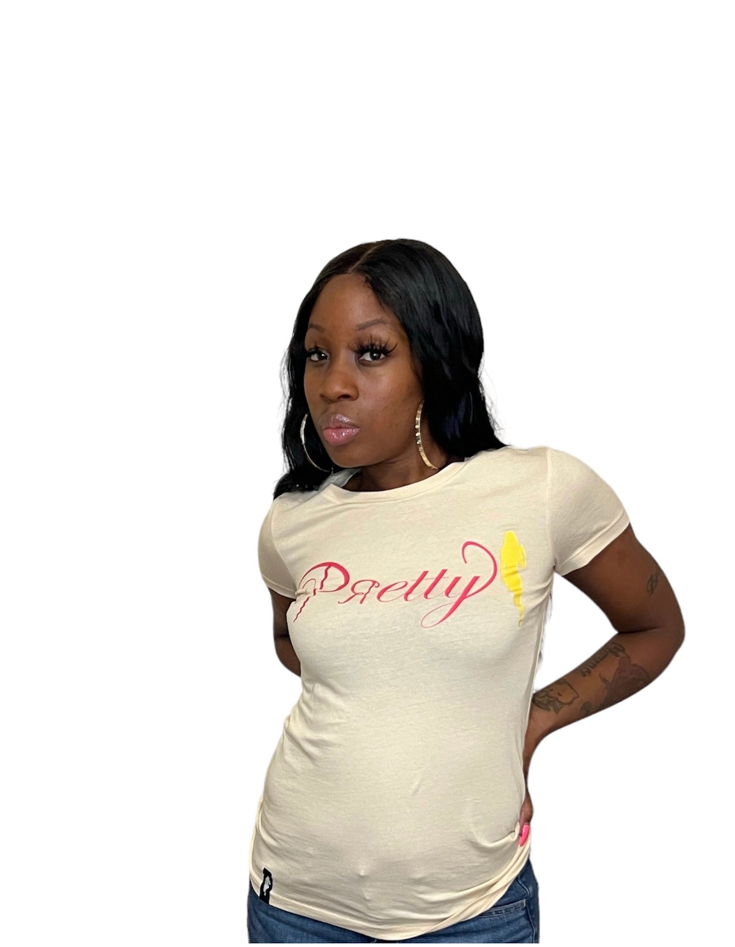 Pretty Lady Signature Tee -  Tan/Pink/Yellow - Premium Tee